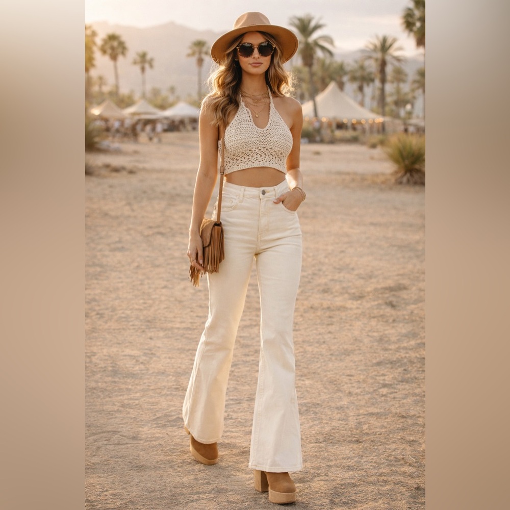 NWT Hollister High-Rise Vintage Flare Jeans W30 L34 (11 Long) Cream - Stretch